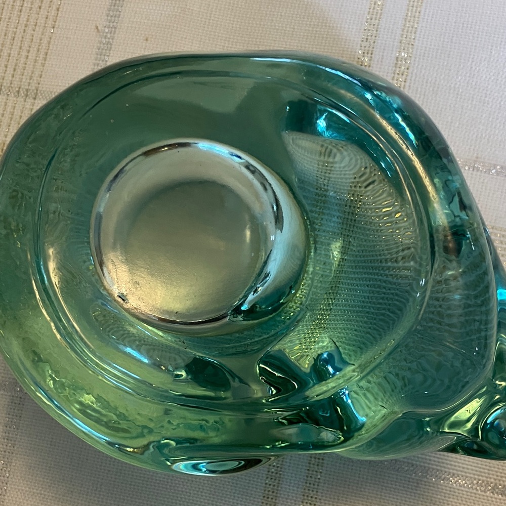 Vintage Sleeping Kitten Indiana Glass Co Teal Green Translucent Votive Holder - Picture 9 of 11